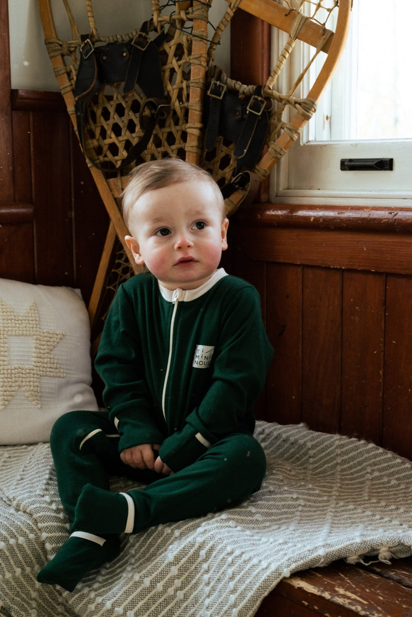 GrowWithMe Merino Wool Thermal Onesie For Newborn Emerald Timininous
