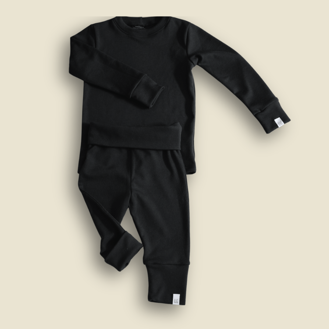 Collection of Ensemble thermique évolutif à col rond en laine de mérinos - Noir - Timininous in a gallery layout